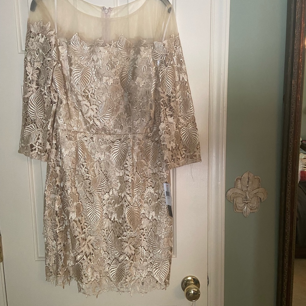 FINAL PRICE Gold lace cocktail dress